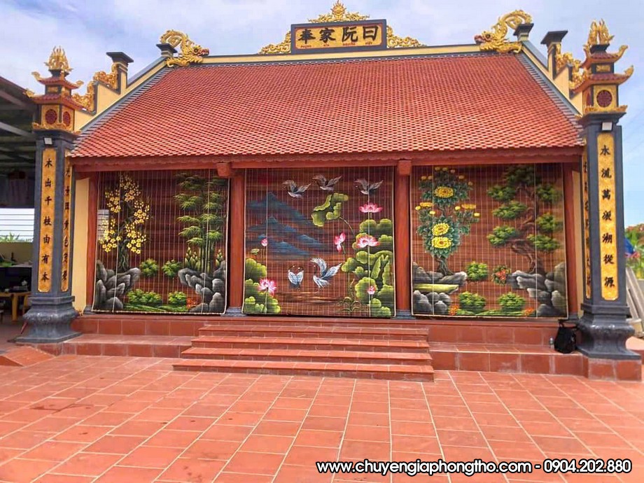 Mành trúc vẽ thủ công nghệ thuật treo nhà thờ họ