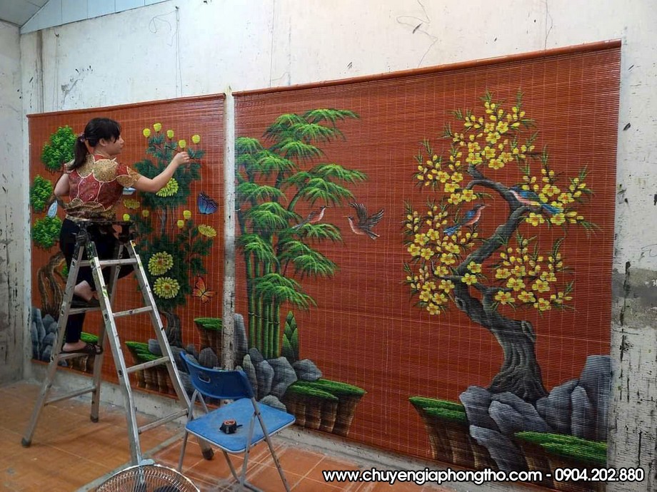 Mành trúc vẽ thủ công nghệ thuật treo nhà thờ họ