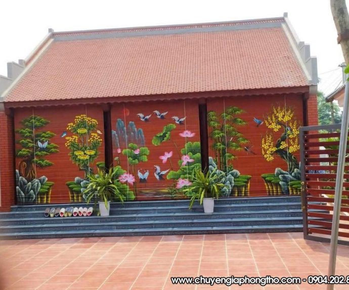 Mành trúc vẽ thủ công nghệ thuật treo nhà thờ họ