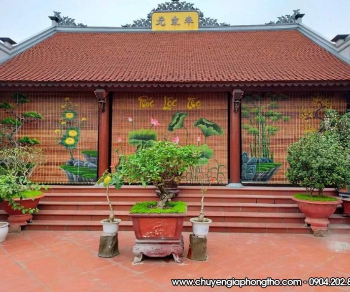 Mành trúc vẽ thủ công nghệ thuật treo nhà thờ họ