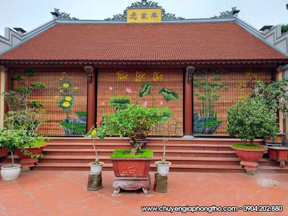 Mành trúc vẽ thủ công nghệ thuật treo nhà thờ họ