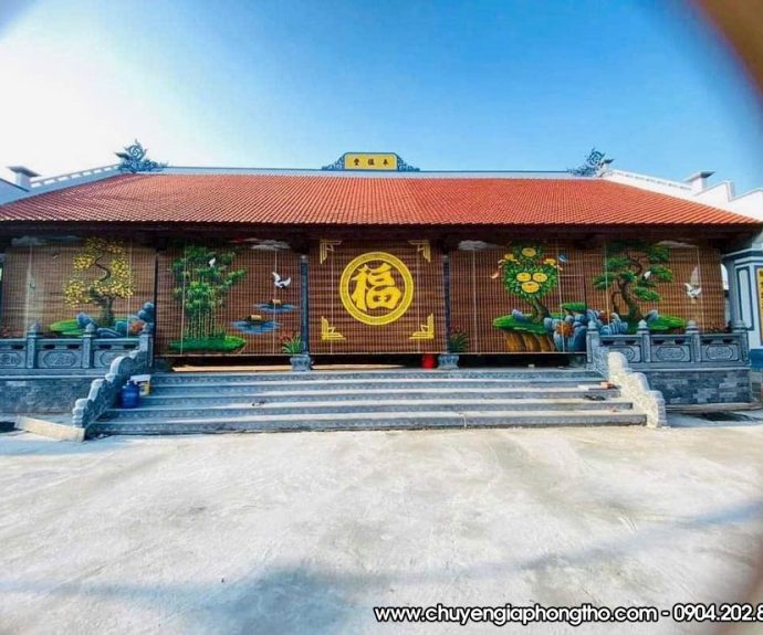 Mành trúc vẽ thủ công nghệ thuật treo nhà thờ họ