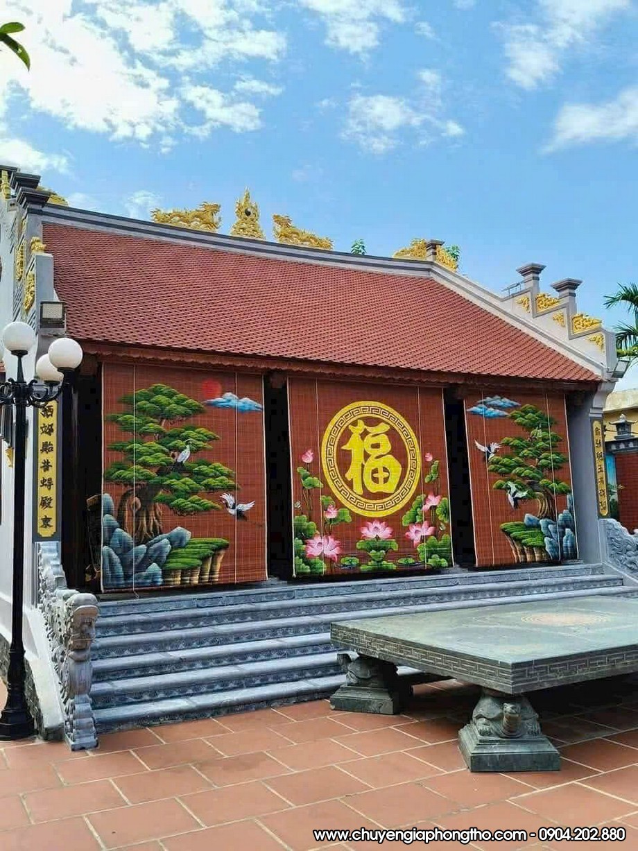 Mành trúc vẽ thủ công nghệ thuật treo nhà thờ họ