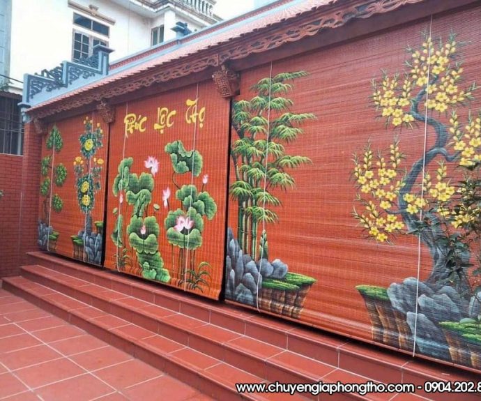 Mành trúc vẽ thủ công nghệ thuật treo nhà thờ họ