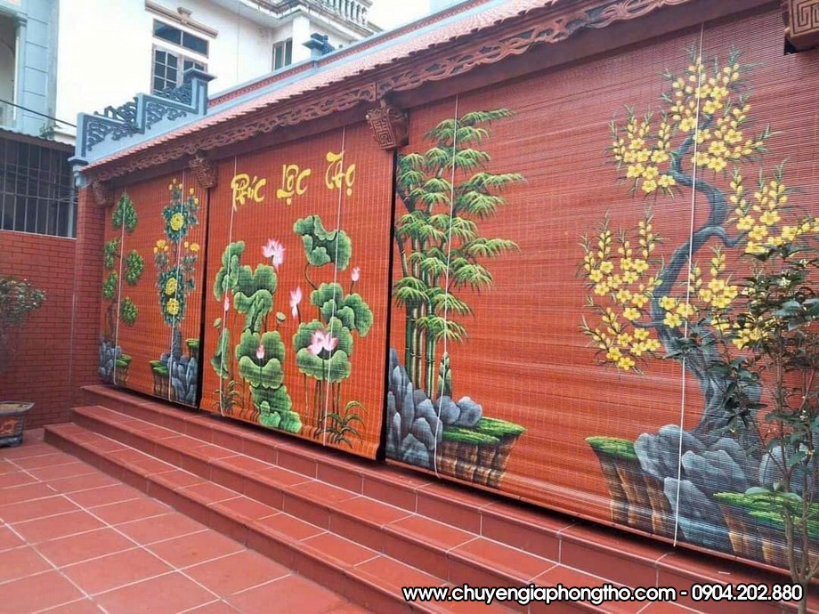 Mành trúc vẽ thủ công nghệ thuật treo nhà thờ họ