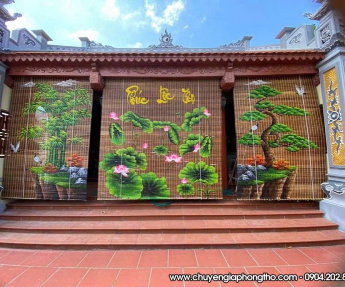 Mành trúc vẽ thủ công nghệ thuật treo nhà thờ họ