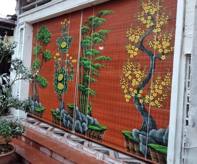 Mành trúc vẽ thủ công nghệ thuật treo nhà thờ họ