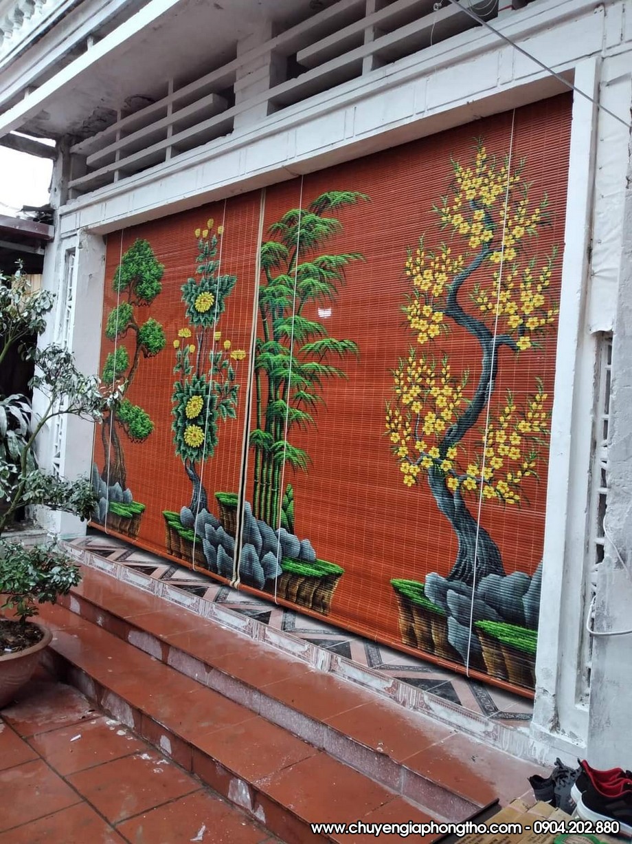 Mành trúc vẽ thủ công nghệ thuật treo nhà thờ họ
