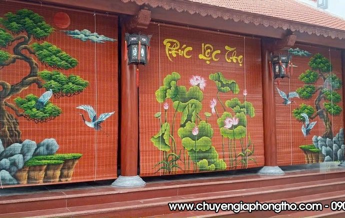 Mành trúc vẽ thủ công nghệ thuật treo nhà thờ họ