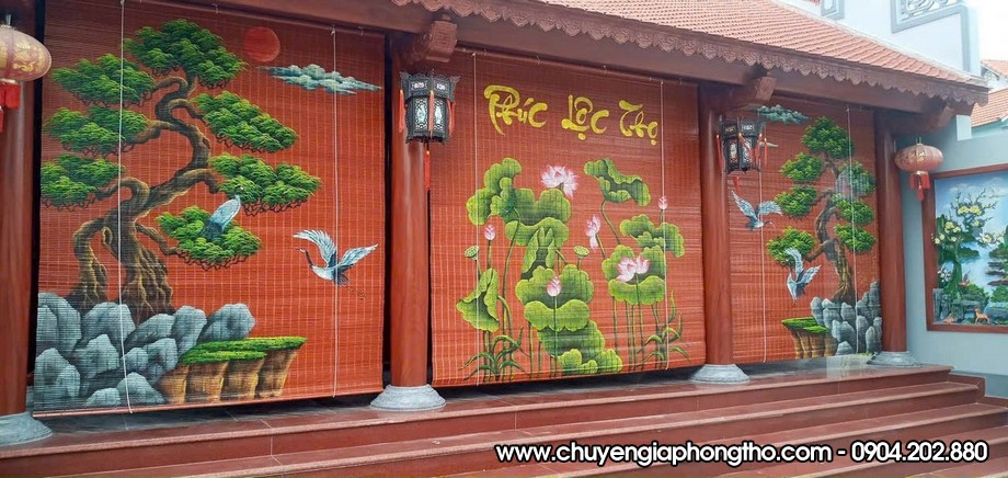 Mành trúc vẽ thủ công nghệ thuật treo nhà thờ họ