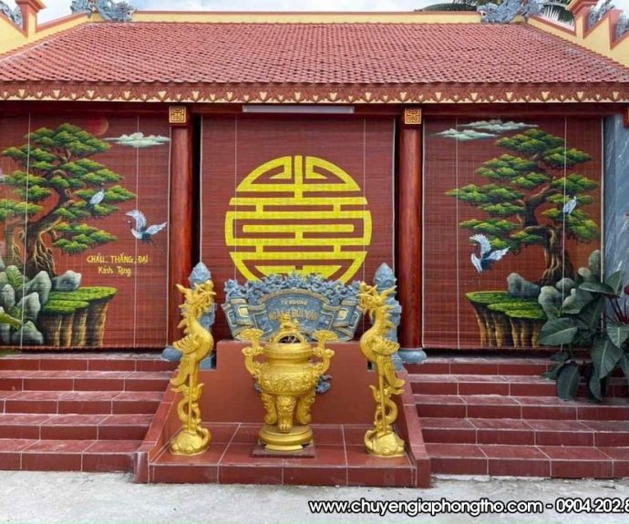 Mành trúc vẽ thủ công nghệ thuật treo nhà thờ họ