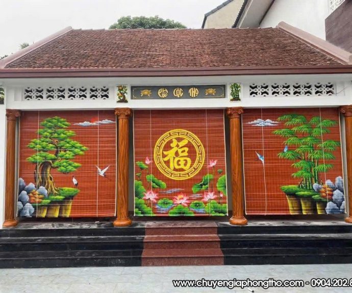 Mành trúc vẽ thủ công nghệ thuật treo nhà thờ họ