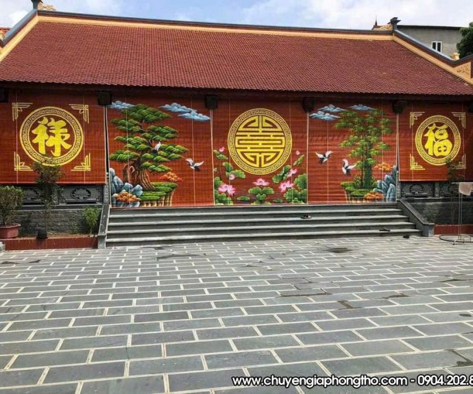 Mành trúc vẽ thủ công nghệ thuật treo nhà thờ họ