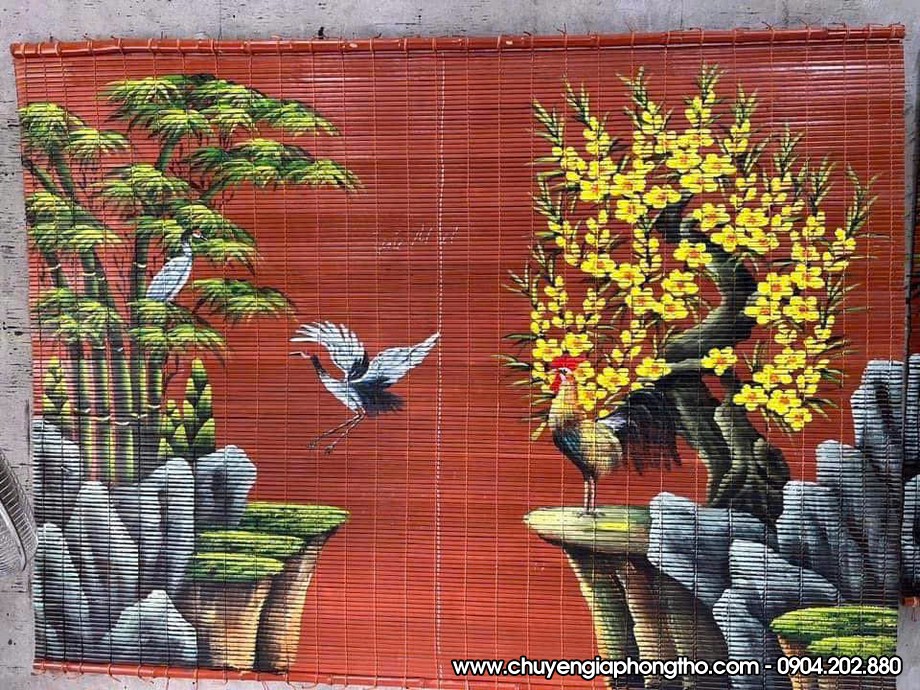 Mành trúc vẽ thủ công nghệ thuật treo nhà thờ họ