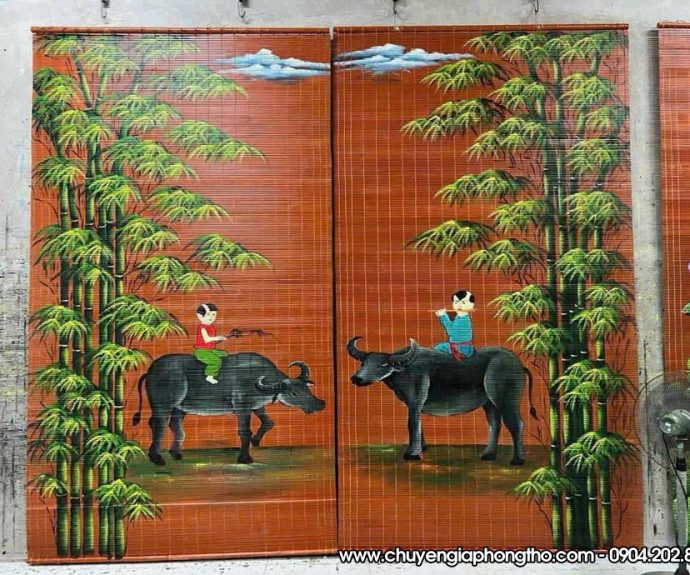 Mành trúc vẽ thủ công nghệ thuật treo nhà thờ họ