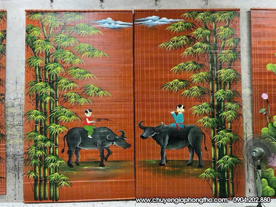 Mành trúc vẽ thủ công nghệ thuật treo nhà thờ họ