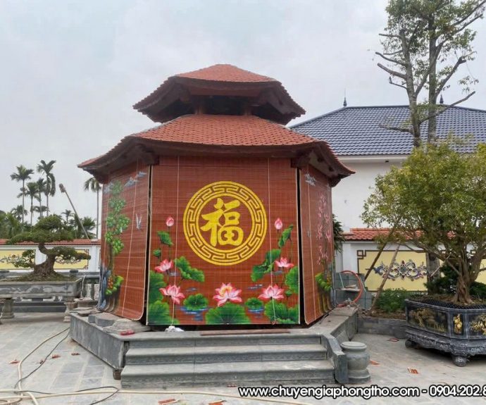 Mành trúc vẽ thủ công nghệ thuật treo nhà thờ họ