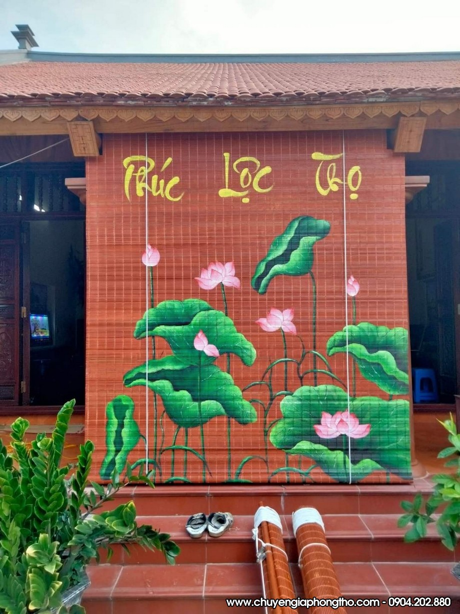 Mành trúc vẽ thủ công nghệ thuật treo nhà thờ họ