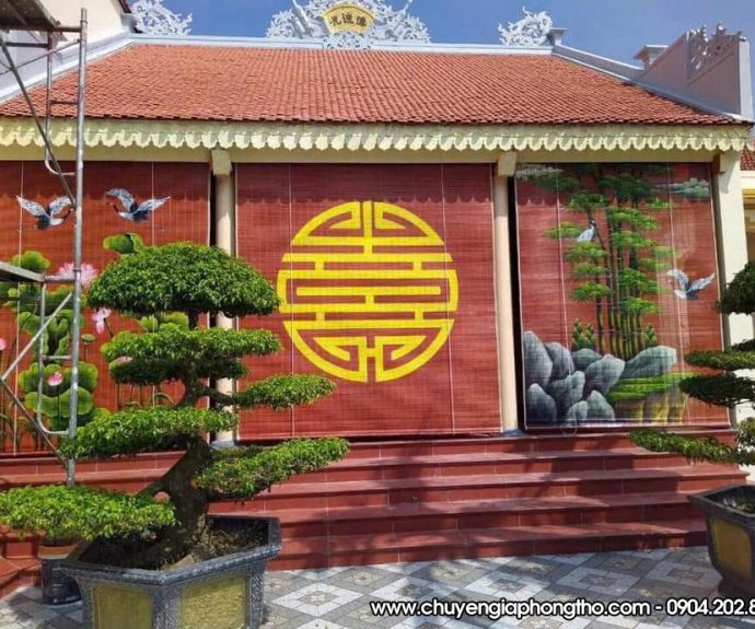 Mành trúc vẽ thủ công nghệ thuật treo nhà thờ họ