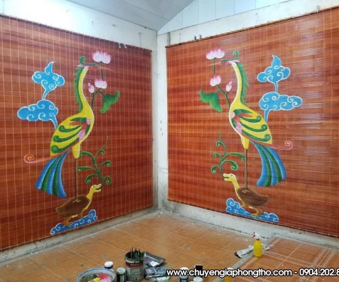 Mành trúc vẽ thủ công nghệ thuật treo nhà thờ họ