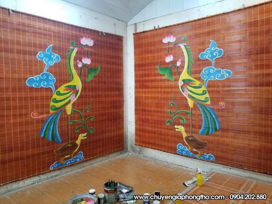Mành trúc vẽ thủ công nghệ thuật treo nhà thờ họ