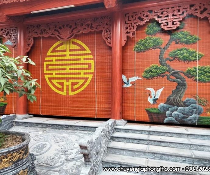 Mành trúc vẽ thủ công nghệ thuật treo nhà thờ họ