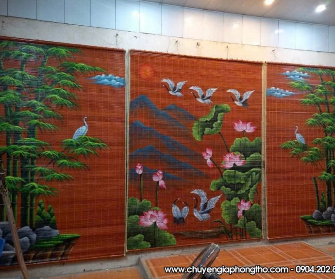 Mành trúc vẽ thủ công nghệ thuật treo nhà thờ họ