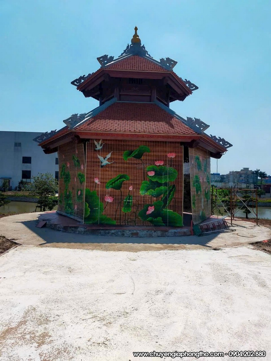 Mành trúc vẽ thủ công nghệ thuật treo nhà thờ họ