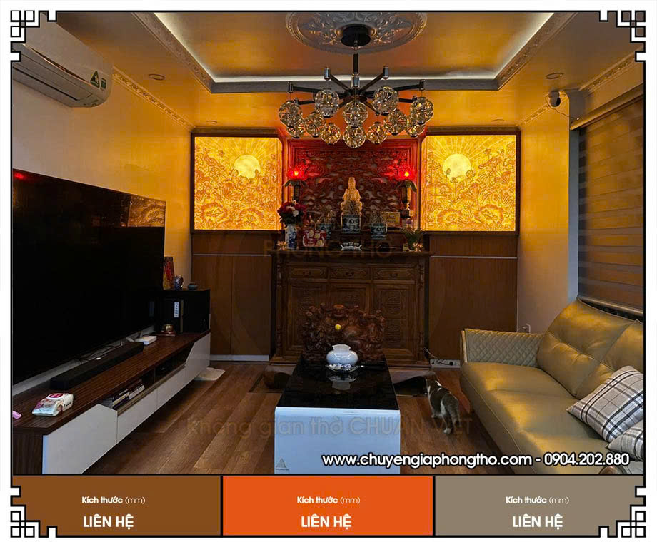 Hoàn thiện tủ thờ chữ Thọ kèm tranh trúc chỉ tại chung cư Nam Trung Yên