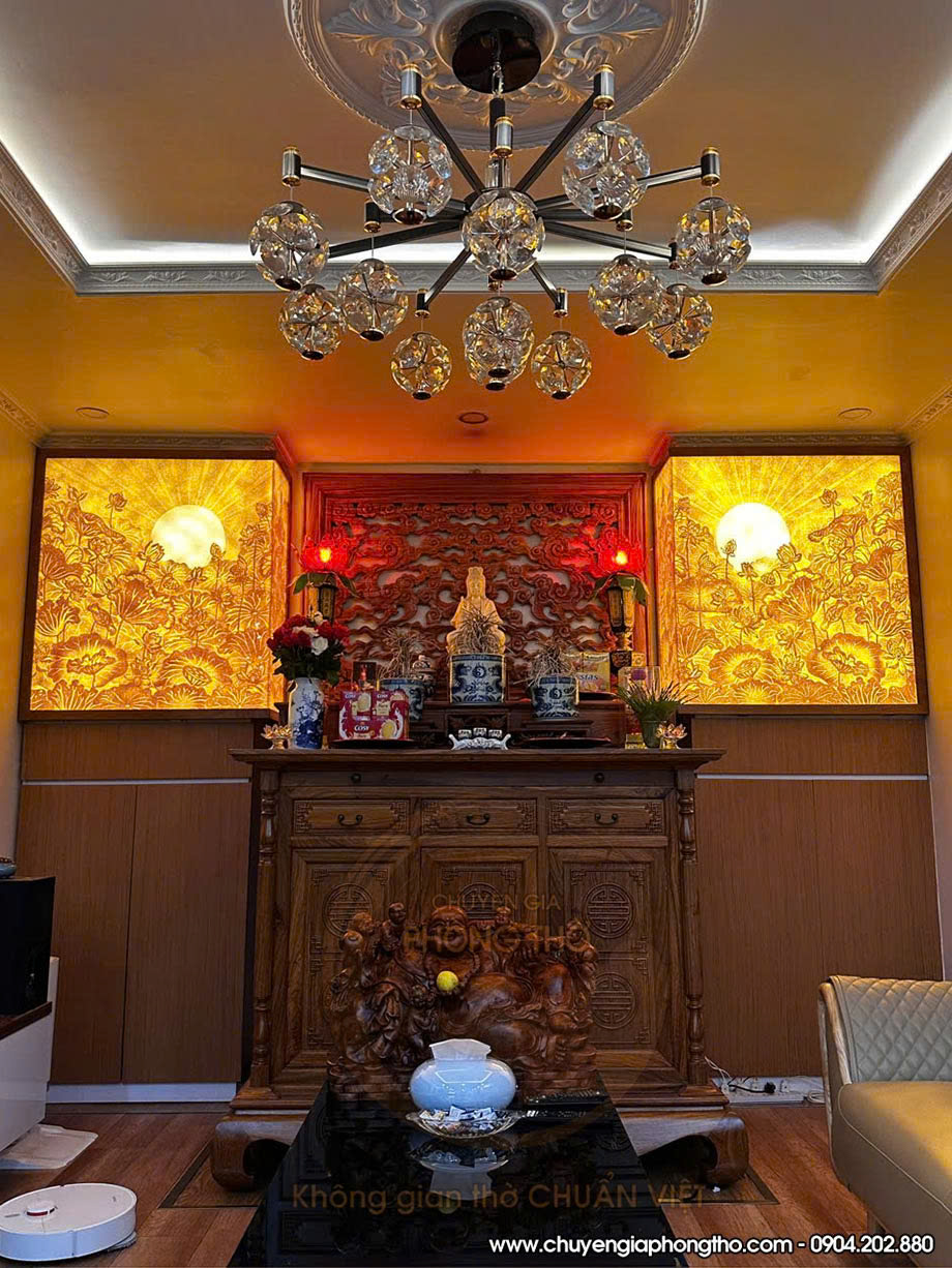 Hoàn thiện tủ thờ chữ Thọ kèm tranh trúc chỉ tại chung cư Nam Trung Yên