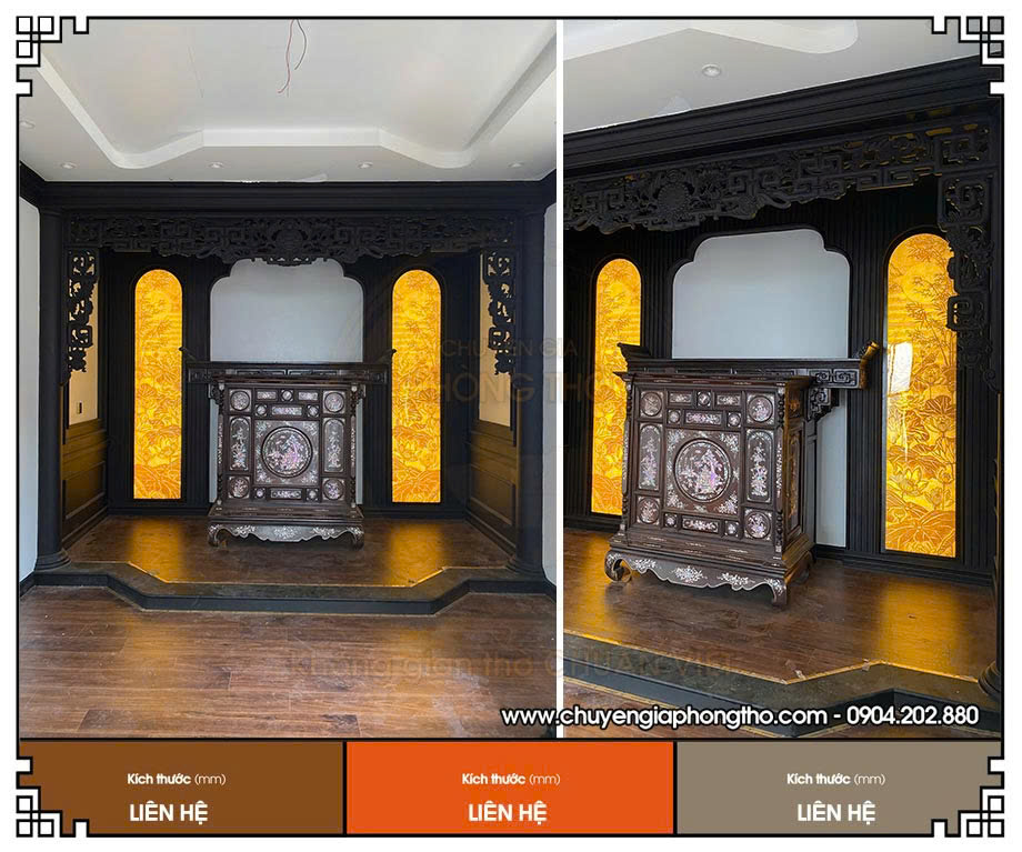 Trọn bộ tủ thờ 2 tầng khảm ốc ấn tượng lắp đặt tại phường Đống Đa, Hà Nội