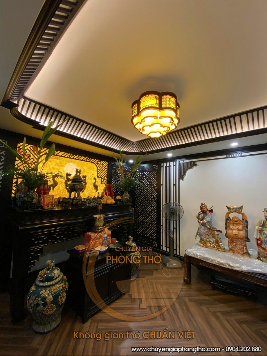 Hình ảnh thực tế đèn thả phòng thờ hình đám mây tại KĐT Ciputra