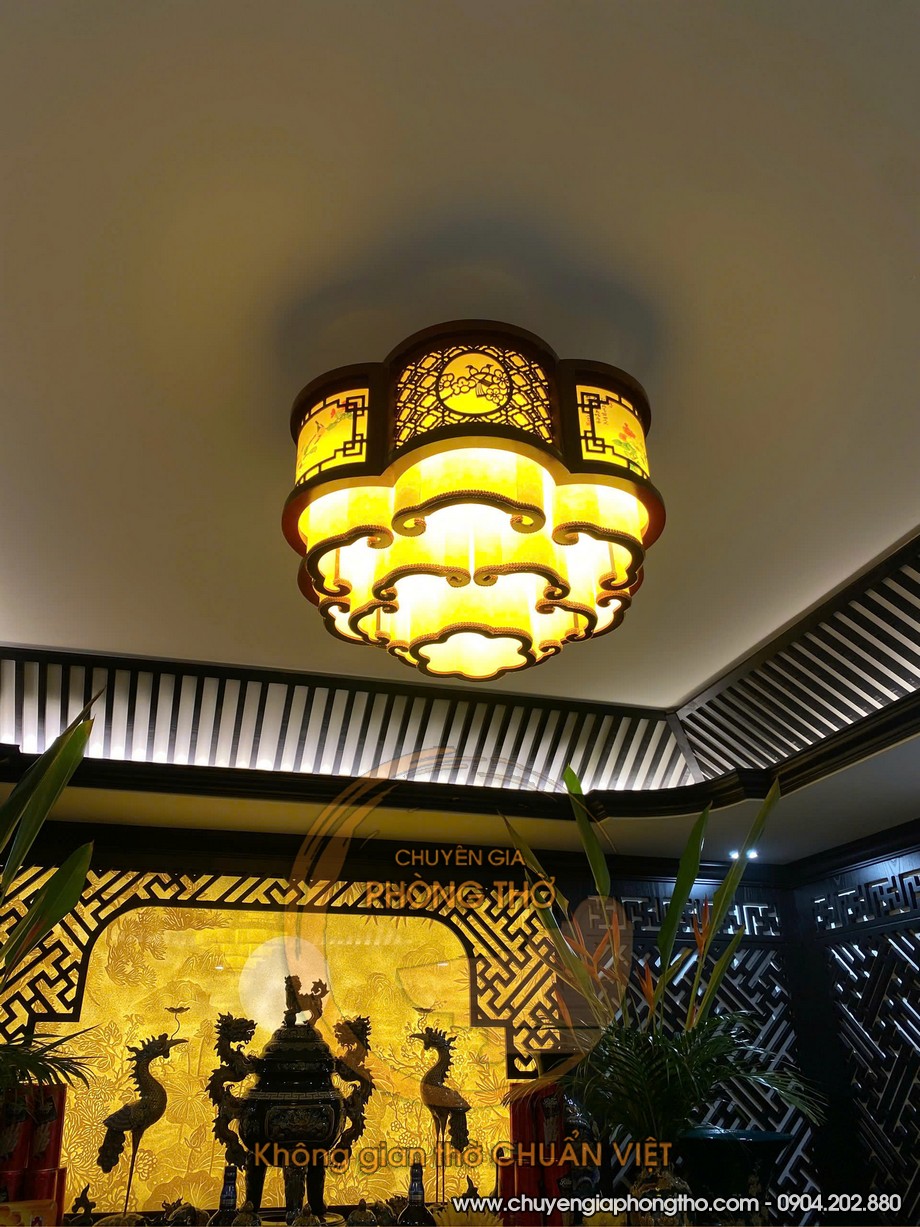 Hình ảnh thực tế đèn thả phòng thờ hình đám mây tại KĐT Ciputra