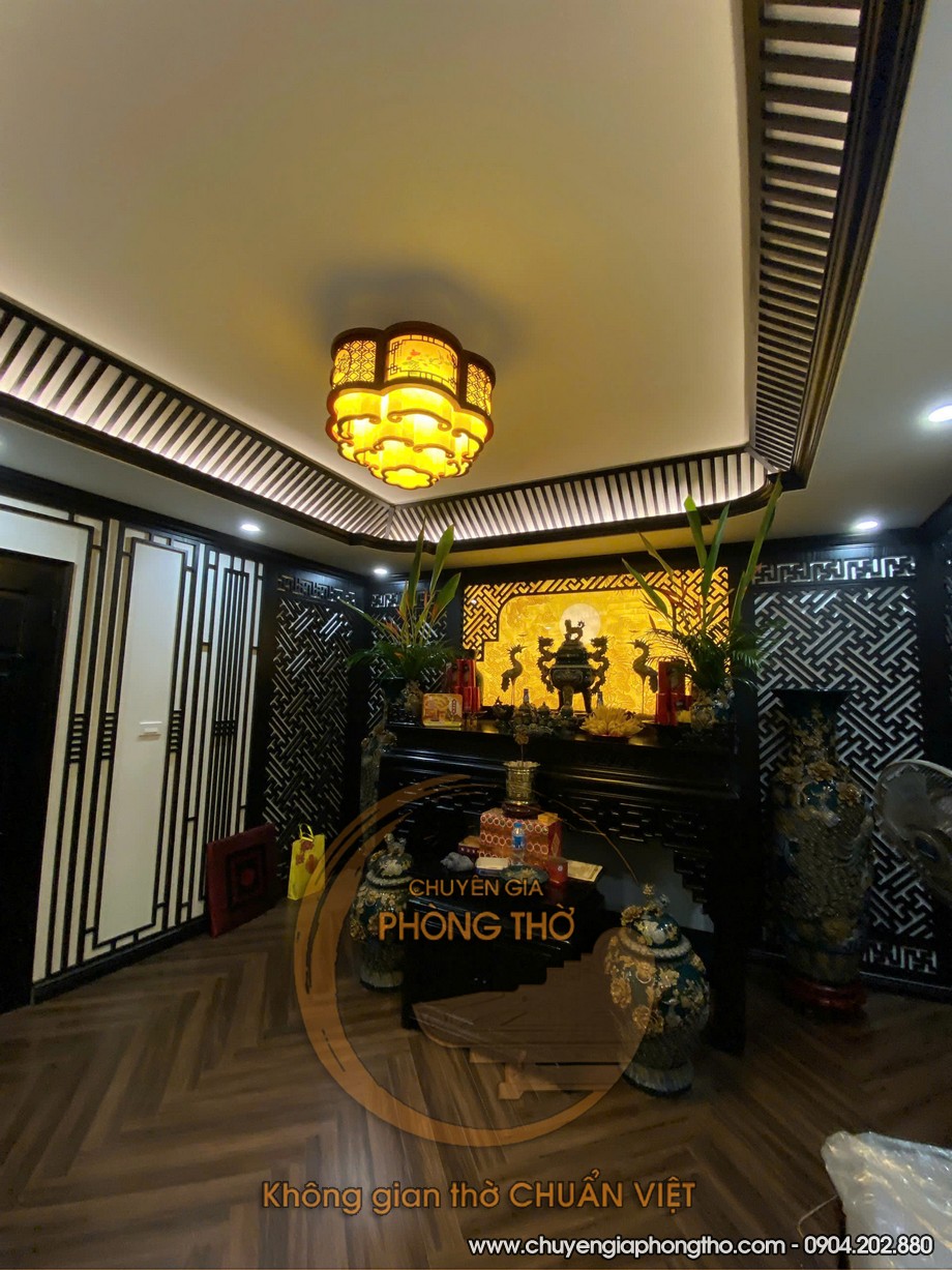 Hình ảnh thực tế đèn thả phòng thờ hình đám mây tại KĐT Ciputra