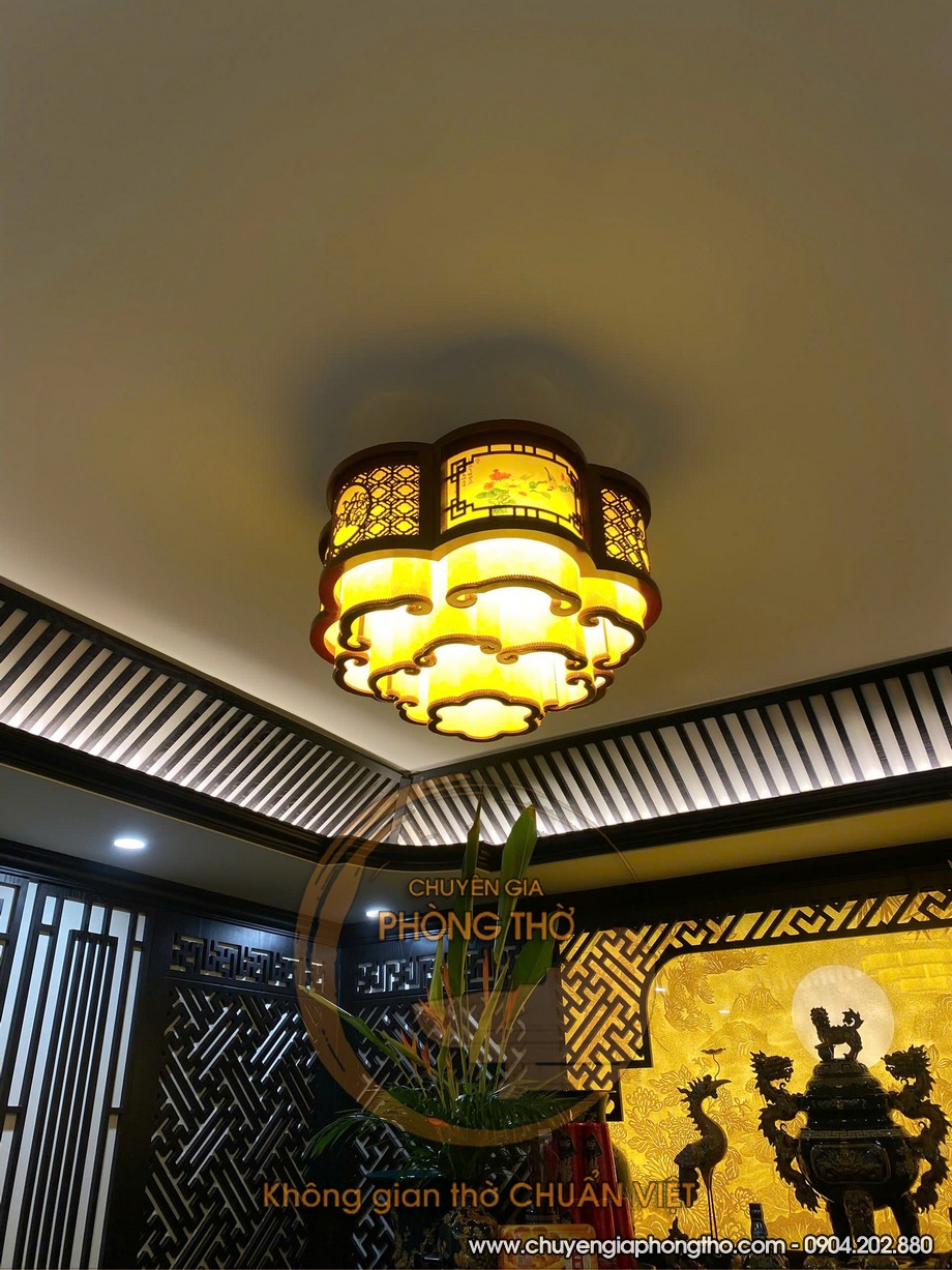 Hình ảnh thực tế đèn thả phòng thờ hình đám mây tại KĐT Ciputra