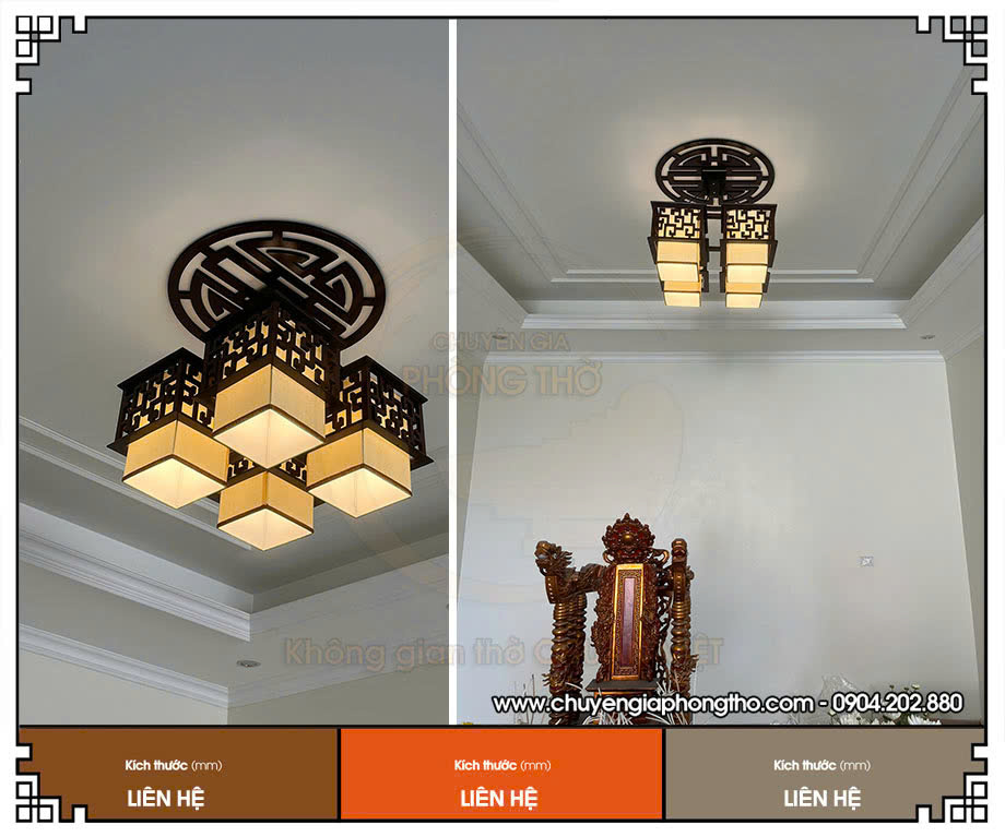 Hoàn thiện lắp đặt mẫu đèn thả trần phòng thờ tại Đê La Thành