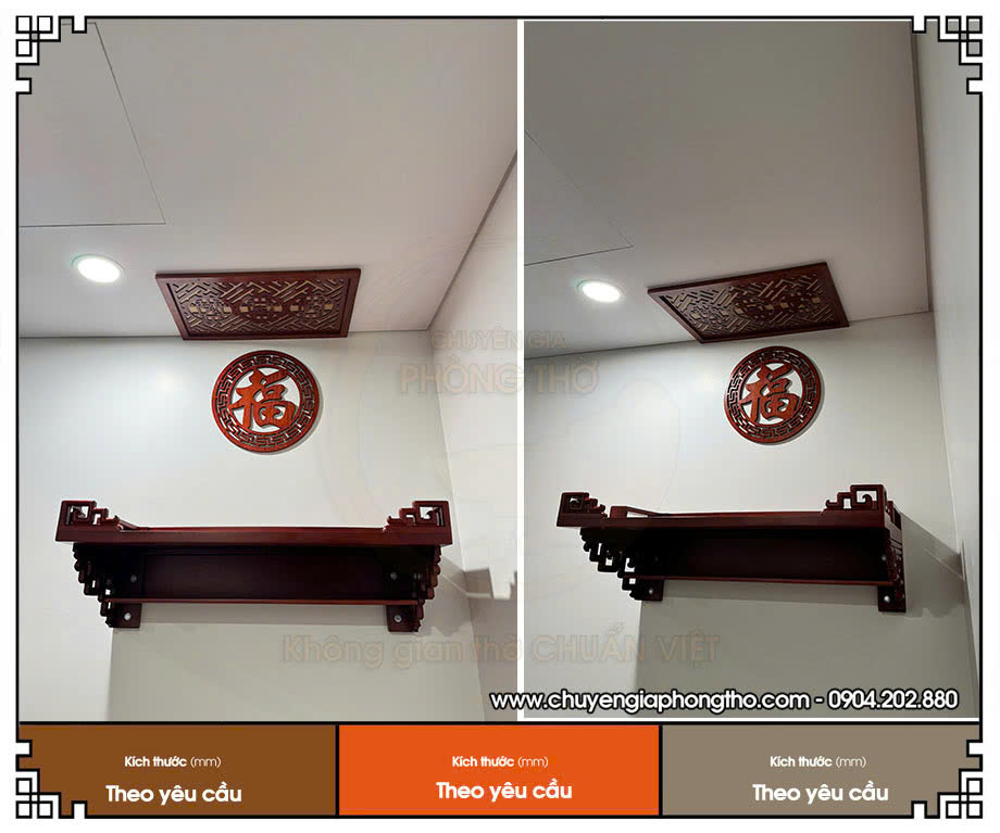 Thi công bàn thờ treo màu cánh gián chữ Phúc tại chung cư UDIC Riverside 1