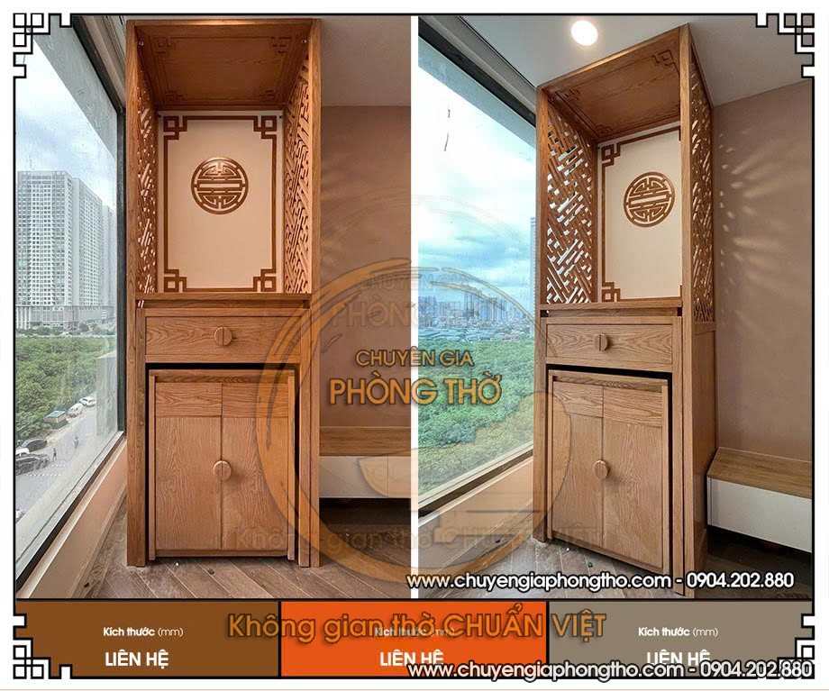 Hình ảnh thực tế bàn thờ đứng có vách ngăn hiện đại tại chung cư Eco Dream Nguyễn Xiển