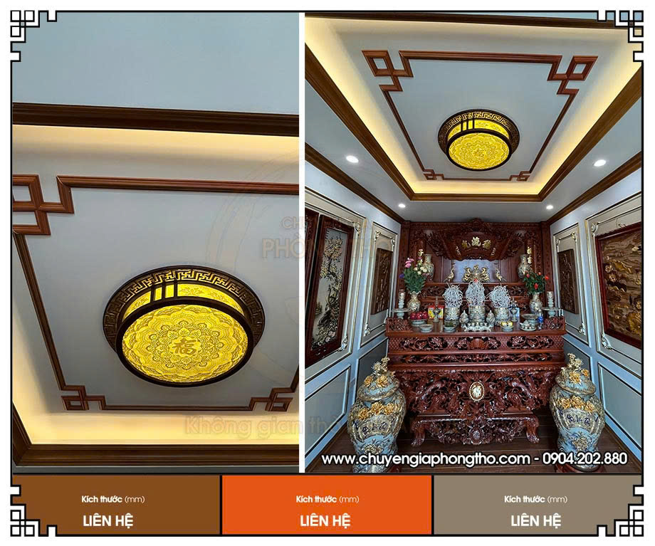 Lắp đặt đèn ốp trần phòng thờ hình tròn tại biệt thự Kiến Hưng Luxury