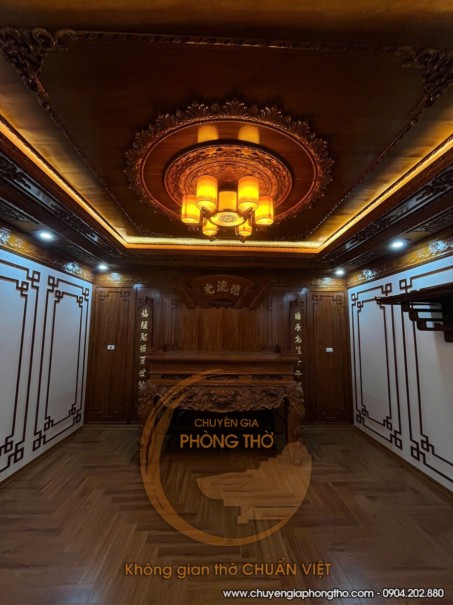 Hình ảnh thực tế đèn chùm gỗ cao cấp lắp đặt tại biệt thự Ecopark