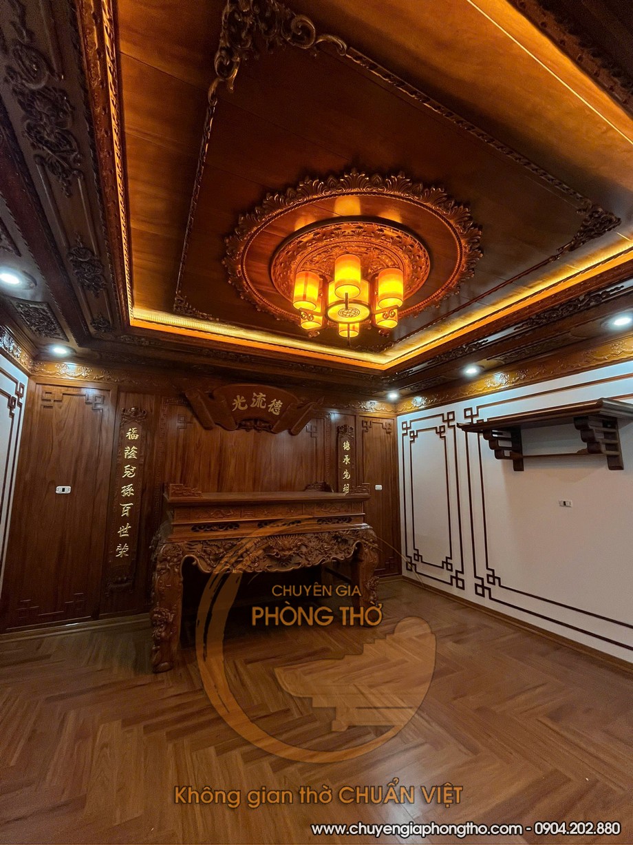 Hình ảnh thực tế đèn chùm gỗ cao cấp lắp đặt tại biệt thự Ecopark