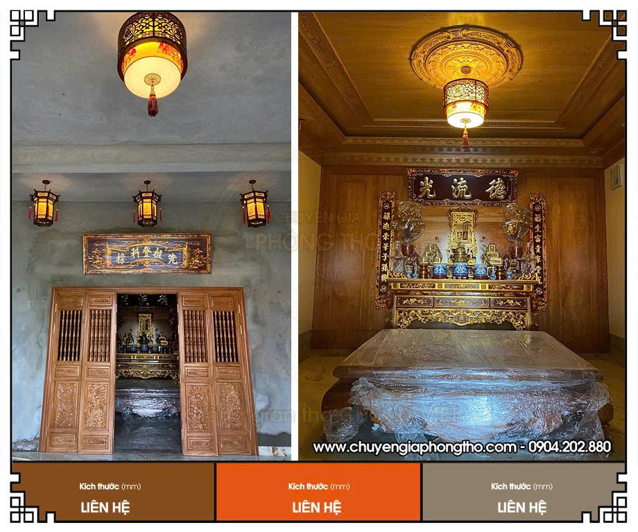 Mẫu đèn thả trần trang trí trong và ngoài phòng thờ lắp đặt tại Thanh Oai