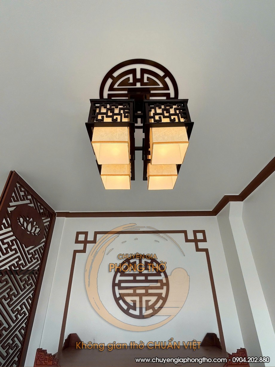 Thi công hoàn thiện đèn thả trần phòng thờ chung cư B4 Kim Liên