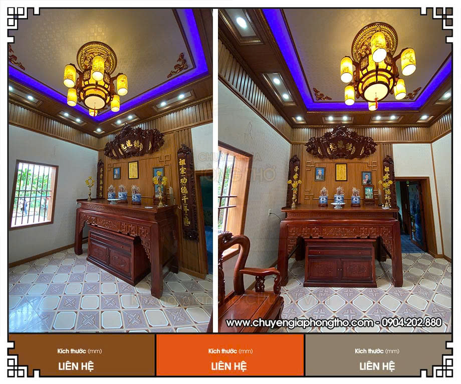 Hoàn thiện lắp đặt bàn thờ đứng và đèn chùm phòng thờ tại Mê Linh