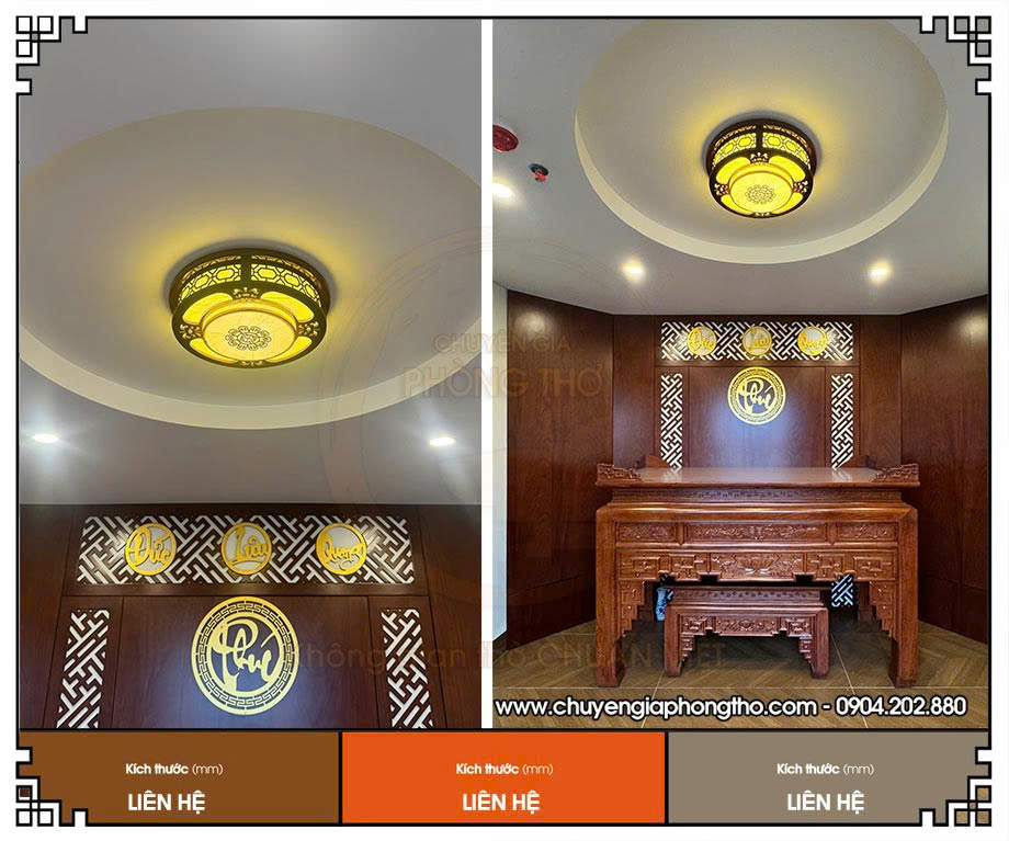 Hoàn thiện lắp đặt đèn ốp trần hình tròn phòng thờ tại biệt thự Mỹ Đình 1