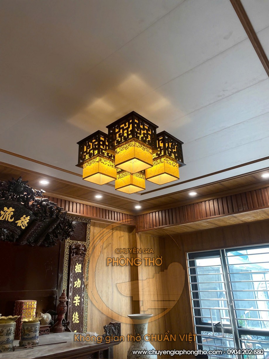 Lắp đặt đèn thả trần phòng thờ tại nhà phố Tam Khương Lắp đặt đèn thả trần phòng thờ tại nhà phố Tam Khương