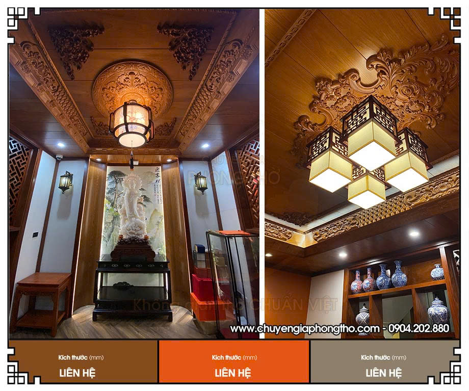Lắp đặt hoàn thiện 2 mẫu đèn thả phòng thờ cho nhà biệt thự Vườn Đào