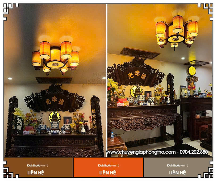 Thi công hoàn thiện mẫu đèn chùm gỗ phòng thờ cao cấp tại Phú Thượng