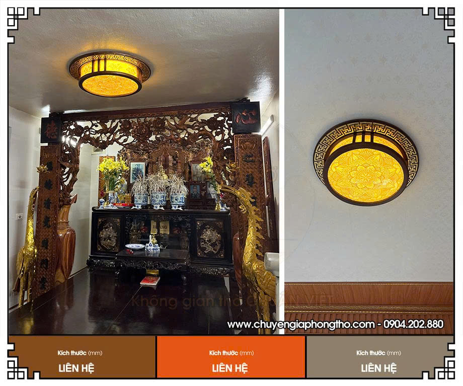 Hoàn thiện lắp đặt mẫu đèn ốp trần phòng thờ hình tròn tại đường Ngọc Hồi