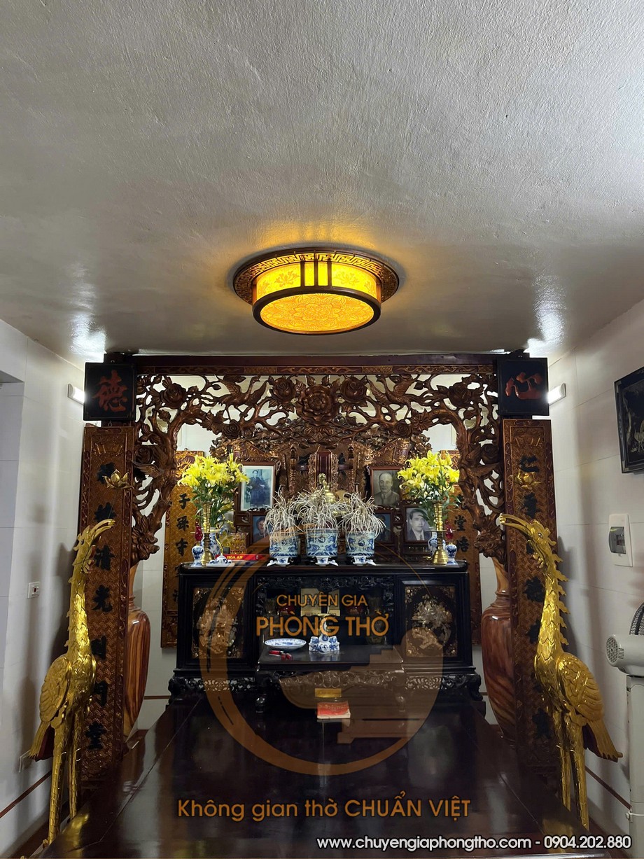 Hoàn thiện lắp đặt mẫu đèn ốp trần phòng thờ hình tròn tại đường Ngọc Hồi